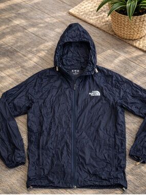 The North Face Packable Windbreaker Jacket Hooded Lightweight XL Black